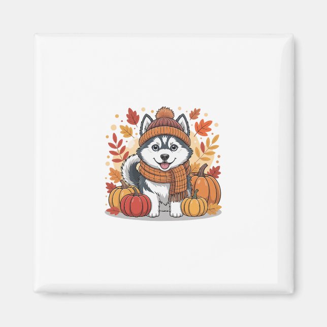 Aimant Citrouilles de husky d'automne Action de grâce Coz (Devant)