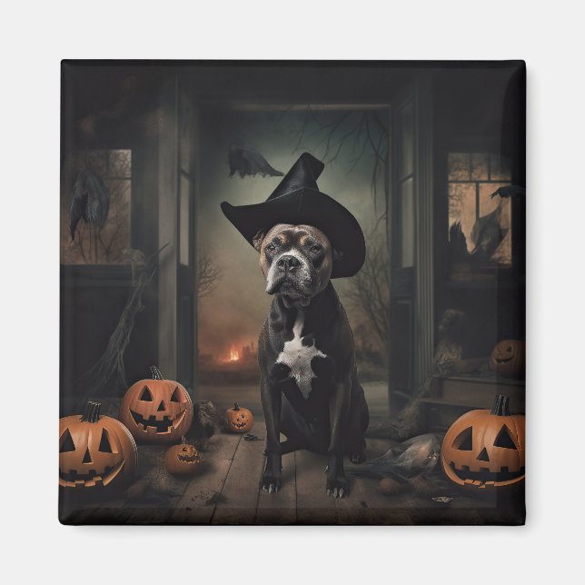 Aimant Citrouilles de Terriers Staffordshire Halloween Ef (Devant)
