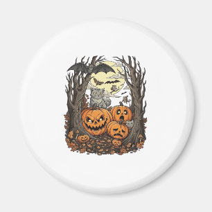 Aimant Citrouilles d'Halloween Chat Gris Chauve-Souris Pl