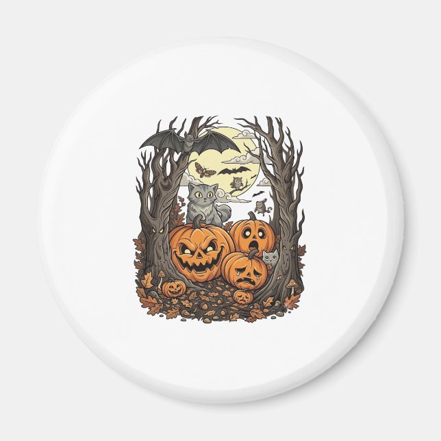 Aimant Citrouilles d'Halloween Chat Gris Chauve-Souris Pl (Devant)