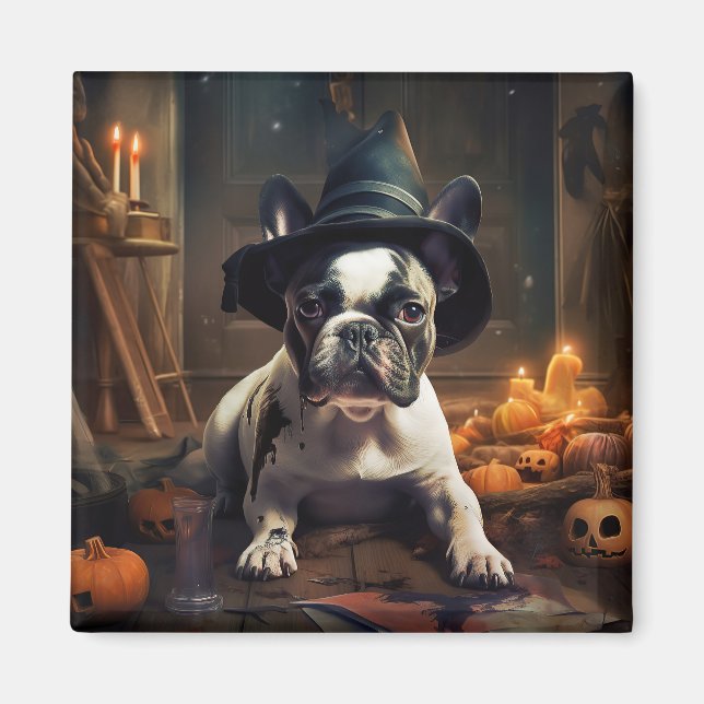 Aimant Citrouilles d'Halloween effrayantes de Bouledogue  (Devant)
