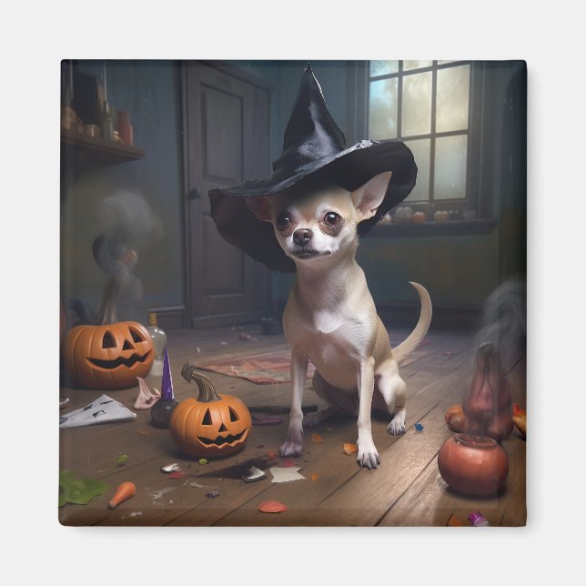 Aimant Citrouilles d'Halloween effrayantes de Chihuahua (Devant)