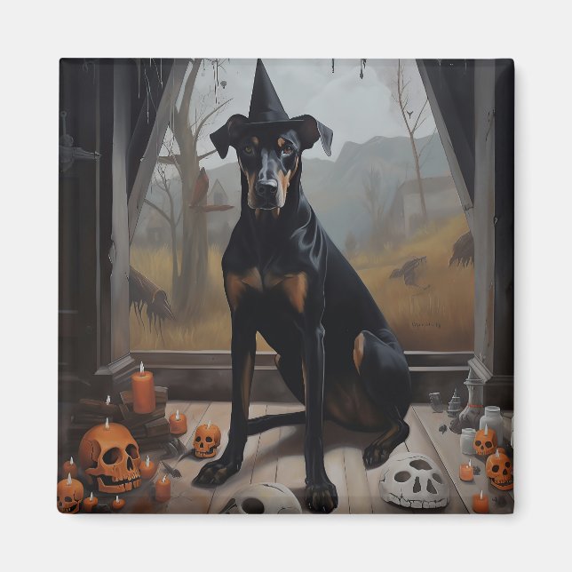 Aimant Citrouilles Doberman Halloween Effrayant (Devant)