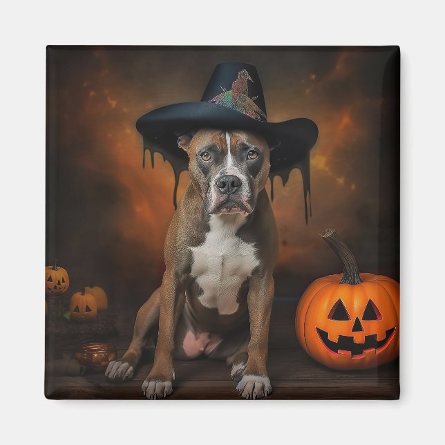 Aimant Citrouilles Halloween effrayantes American Staffor (Devant)
