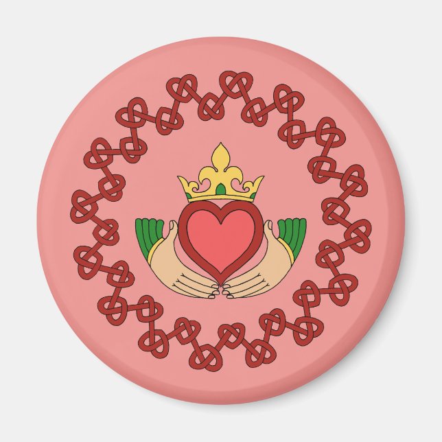 Aimant Claddagh et Red Knotwork sur rose (Devant)