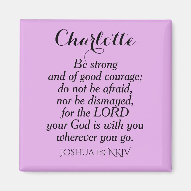Aimant Clair Violet Courage Bible Verse Nom personnalisé (Devant)