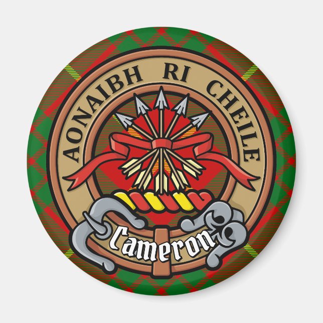Aimant Clan Cameron Crest sur Tartan (Devant)