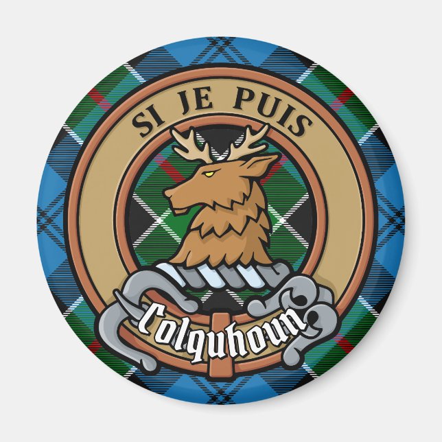Aimant Clan Colquhoun Crest sur Tartan (Devant)
