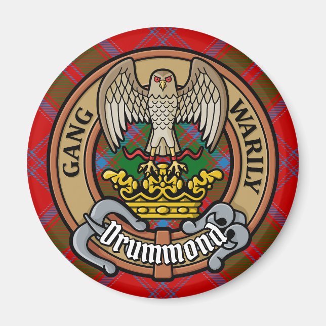 Aimant Clan Drummond Crest sur Tartan (Devant)
