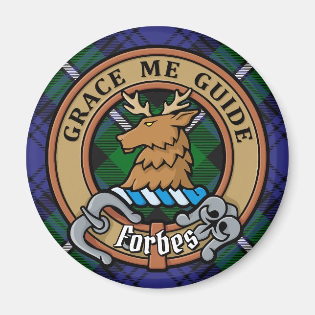 Aimant Clan Forbes Crest sur Tartan (Devant)