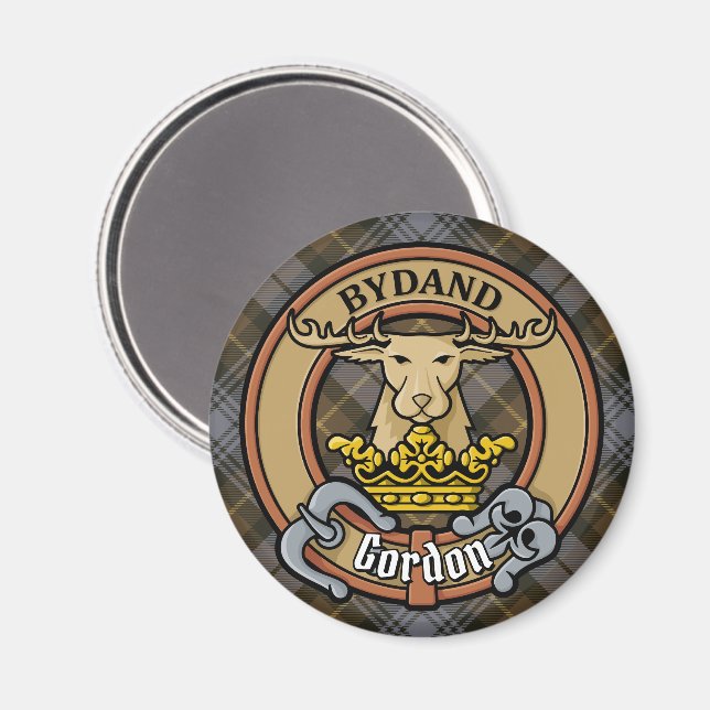 Aimant Clan Gordon Crest sur Tartan Patiné (Recto/Verso)