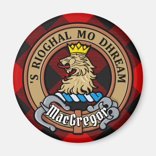 Aimant Clan Gregor Crest sur Rob Roy Tartan (Devant)