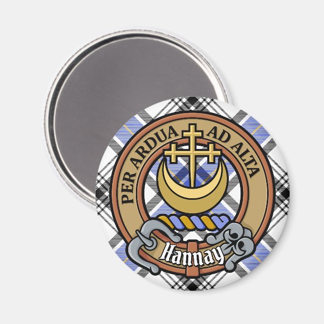 Aimant Clan Hannay Crest sur Tartan (Recto/Verso)