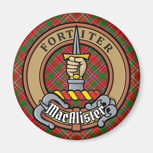 Aimant Clan MacAlister Crest sur Tartan (Devant)
