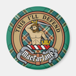 Aimant Clan MacFarlane Crest sur Tartan de chasse antique