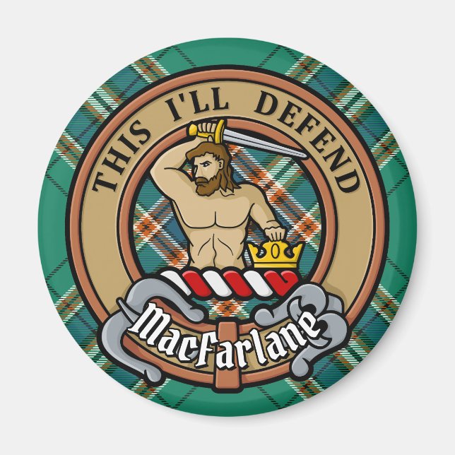 Aimant Clan MacFarlane Crest sur Tartan de chasse antique (Devant)