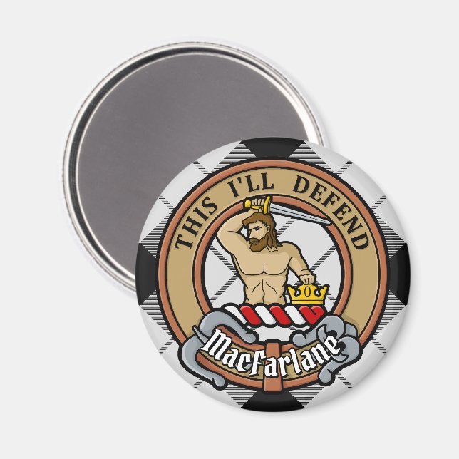 Aimant Clan MacFarlane Crest sur tarte noir et blanc (Recto/Verso)