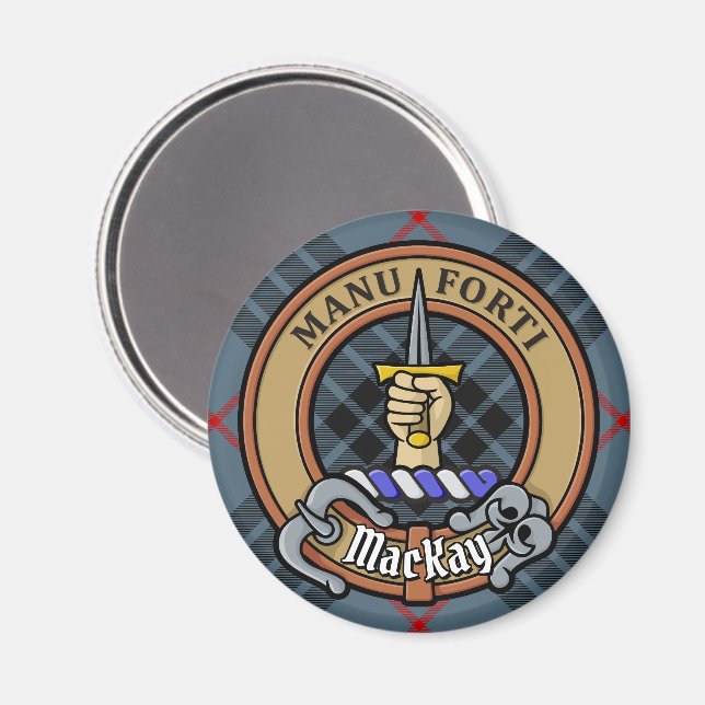 Aimant Clan MacKay Crest sur Blue Tartan (Recto/Verso)