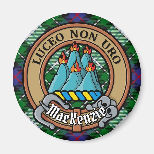 Aimant Clan MacKenzie Crest sur Tartan de robe (Devant)