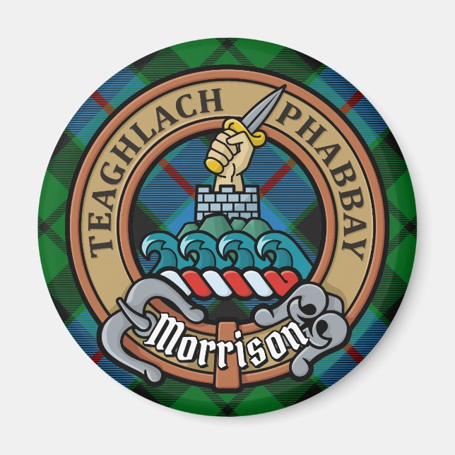 Aimant Clan Morrison Crest sur la chasse Tartan (Devant)