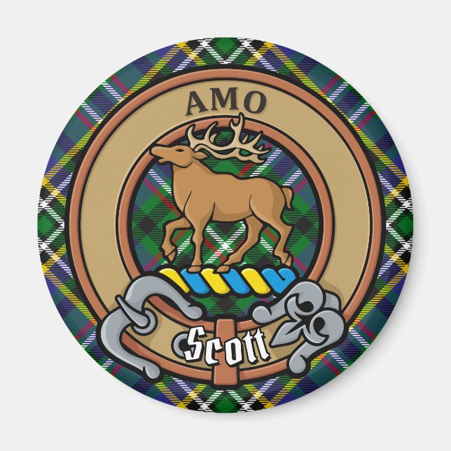 Aimant Clan Scott Crest sur Green Tartan (Devant)