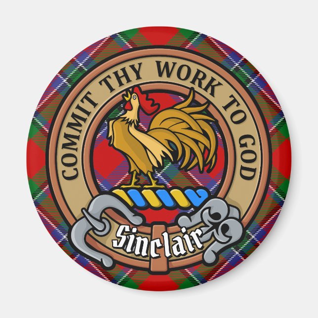 Aimant Clan Sinclair Crest sur Red Tartan (Devant)