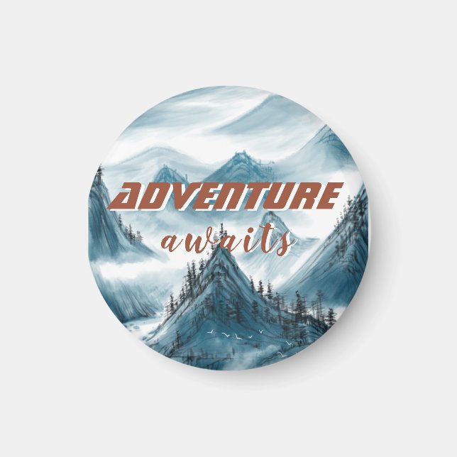 Aimant Classic Mountains Painting Inspirational Quote (Devant)
