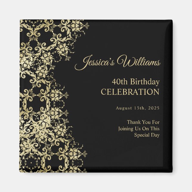Aimant Classy Gold & Black Damask 40e anniversaire (Devant)