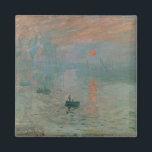 Aimant Claude Monet Impression Soleil levant (soleil leva<br><div class="desc">Une oeuvre d'art classique qui est passée dans le domaine public et fait des cadeaux merveilleux et d'autres produits. "Impression, Sunrise" est l'oeuvre éponyme de l'impressionnisme. Le nom du mouvement artistique a été dérivé du titre quand les critiques l'ont déplaisamment appelé comme incarnant une tendance qu'ils désapprouvaient. Claude Monet (1840-1826)...</div>