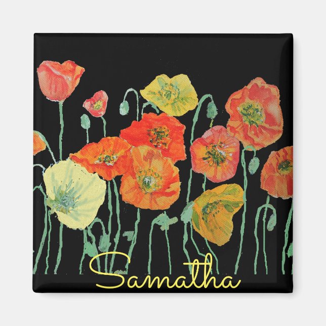 Aimant Clé USB acrylique florale Coquelicots orange et no (Devant)