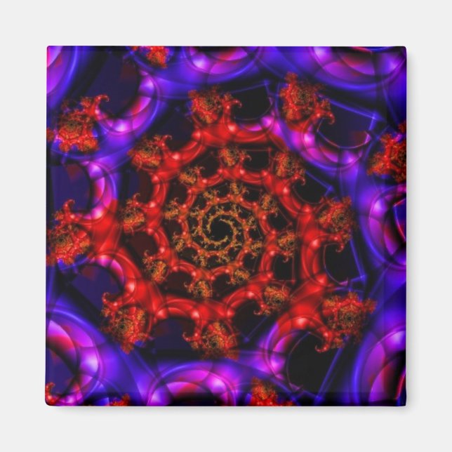 Aimant Clearly | Art fractal rouge et bleu (Devant)