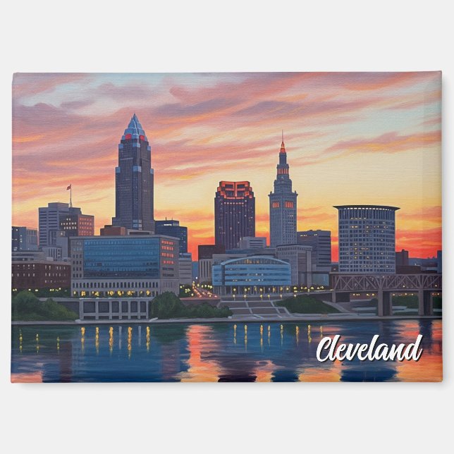 Aimant Cleveland Ohio Skyline Coucher de soleil (Recto)