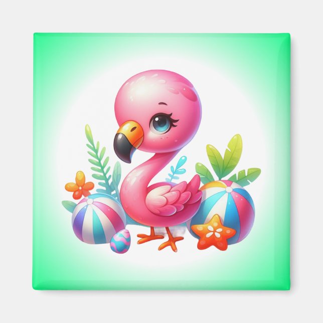 Aimant Cliparts de dessin animé de flamant rose à l'aquar (Devant)