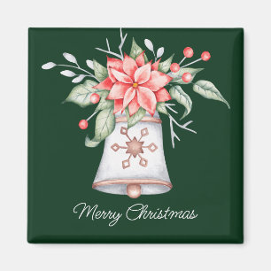 Aimant Cloche de Noël pastel avec poinsettia