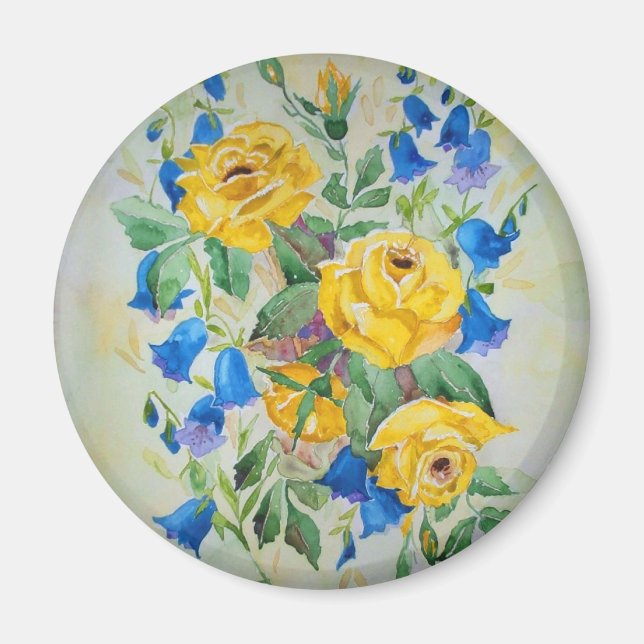Aimant Cloches bleues avec rose (Devant)