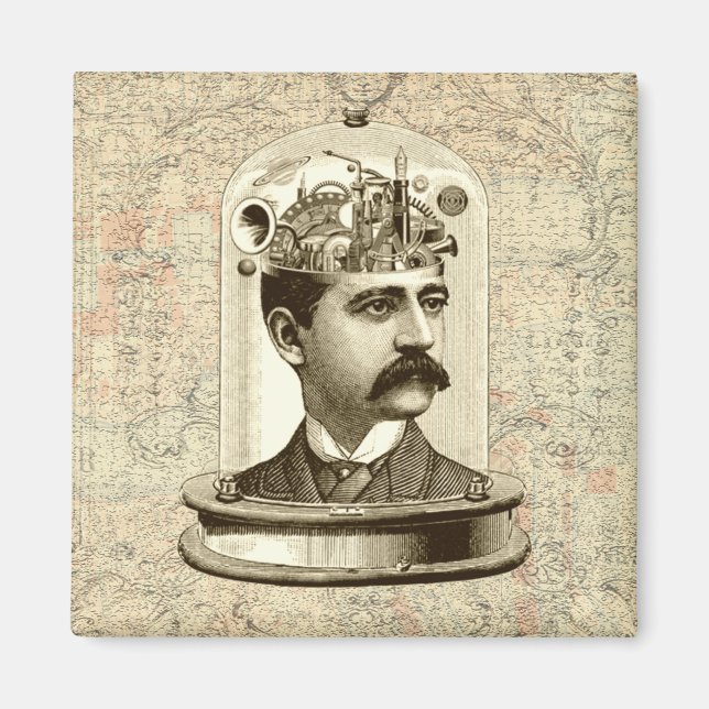Aimant Clockwork Brain STEAMPUNK vintage (Devant)