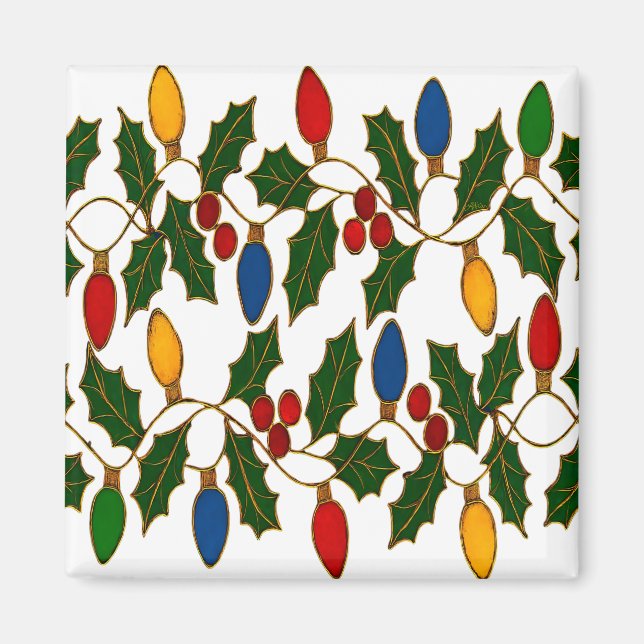 Aimant Cloisonne Art Christmas Lights and Holly (Devant)