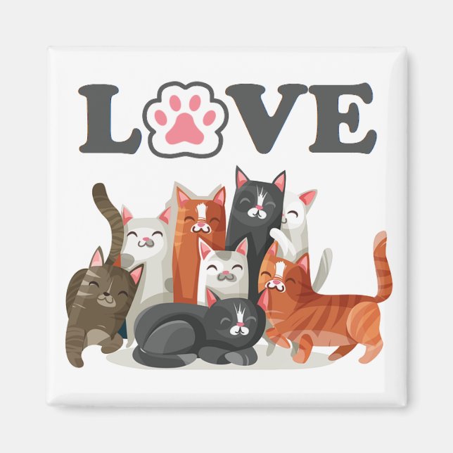 Aimant Clowder mignon de chats illustration avec LOVE (Devant)
