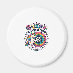 Aimant Club de disques Licorne Arc-en-ciel Fond Blanc Mig