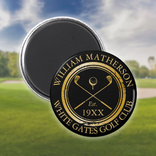 Aimant Club De Golf Personnalisé Nom Stamp Rétro Noir Et 
