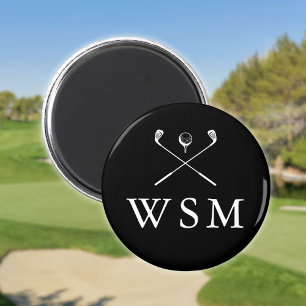 Aimant Clubs de golf à monogramme personnalisé noir et bl