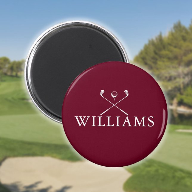 Aimant Clubs de golf Burgundy Red Name personnalisés (Personalized Burgundy Red Name Golf Clubs Magnet)