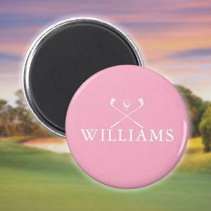 Aimant Clubs de golf personnalisés rose avec nom