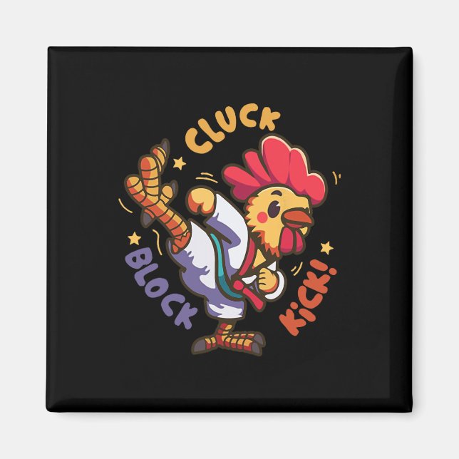 Aimant Cluck Block Kick Funny Chicken Karate Rooster Taek (Devant)
