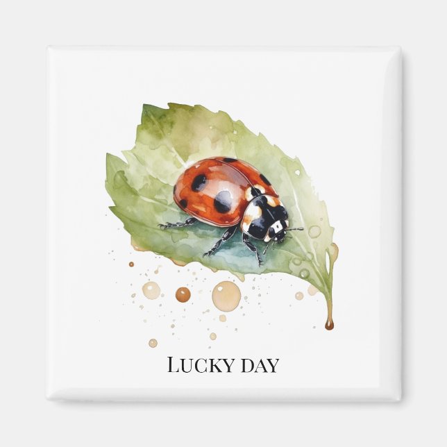 Aimant Coccinelle chanceuse sur une feuille (Devant)