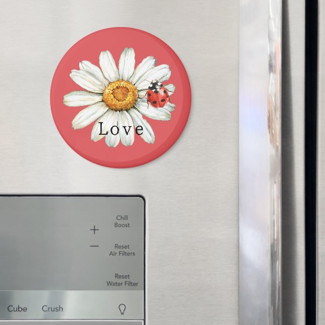 Aimant Coccinelle Chic Rouge Blanc Fleur de Daisy Amour (In situ (réfrigérateur))