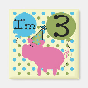 Aimant Cochon 3ème anniversaire Tshirts et cadeaux