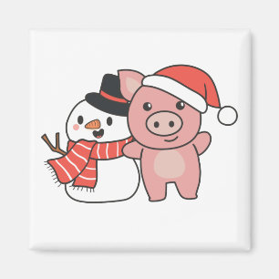 Aimant Cochon Avec Snowman En Hiver Pour L'Aimant De Noël
