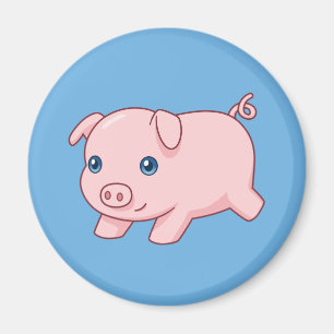 Aimant Cochon Courant Mignon sur Fond Bleu