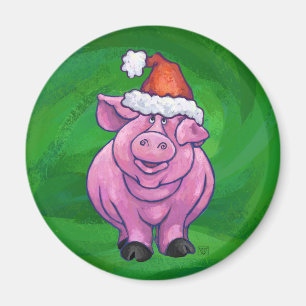 Aimant Cochon de Fête à Santa Hat sur Vert